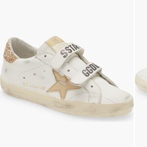 Authentic GOLDEN GOOSE Old School Low Top Velcro Sneakers - White/Gold - 37